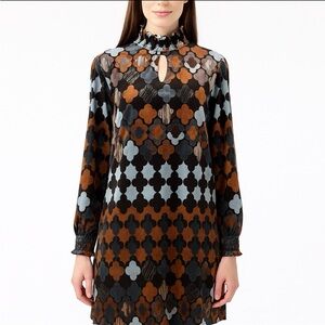 Tyler Boe Velvet Harlequin Argyle Long Sleeve High Neck Sheath Dress Size Medium